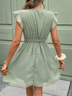 Green Summer Dress for Women with V-Neck and Lace Details