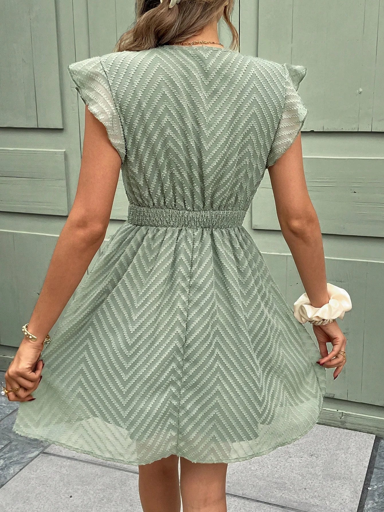 Green Summer Dress for Women with V-Neck and Lace Details