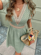 Green Summer Dress for Women with V-Neck and Lace Details