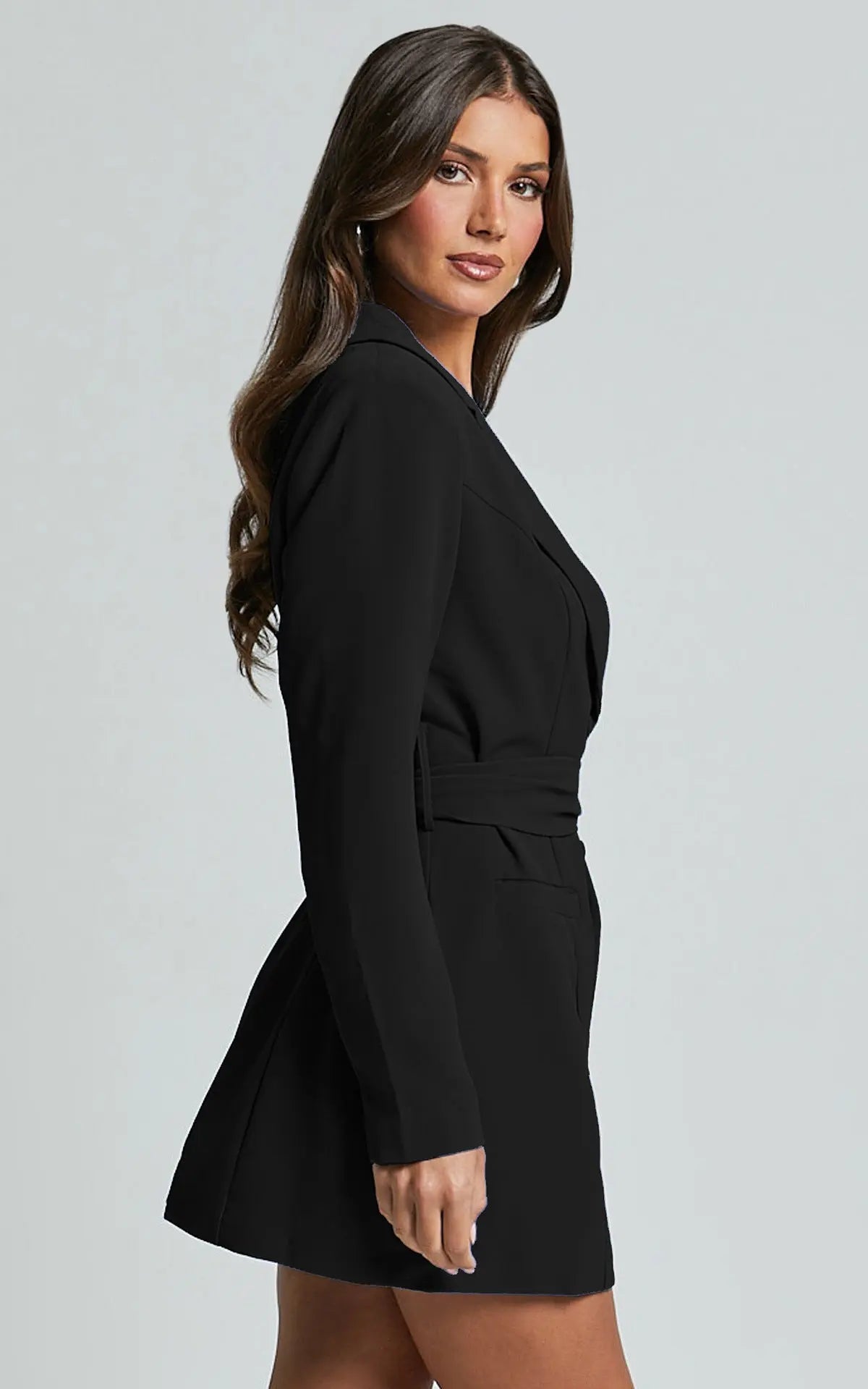 Women's Blue Blazer Dress with Waist Belt for Galas and Parties