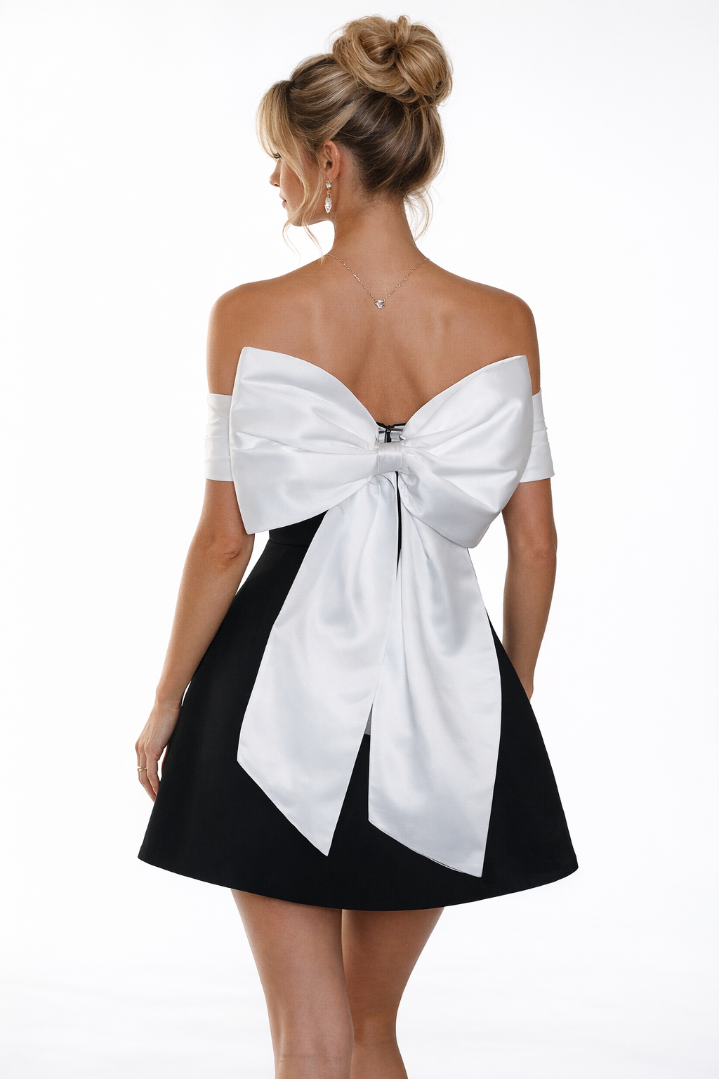 Black Off-Shoulder Mini Dress with Large Bow