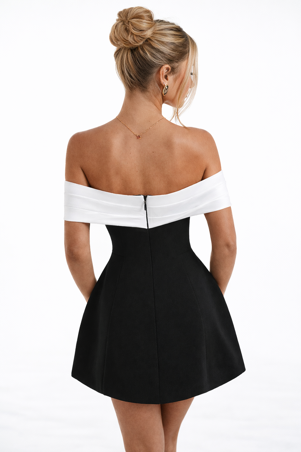 Black Off-Shoulder Mini Dress with Large Bow