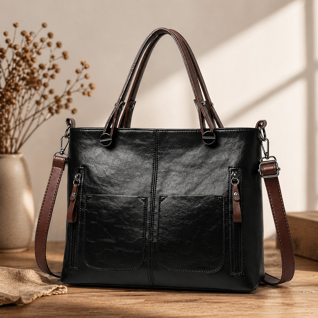 Vintage Handbag Ladies Roomy PU Leather Shoulder Bag with