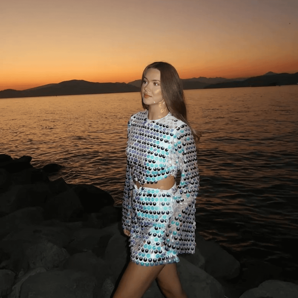 Sequin Co-ord Set Women – Glamour Crop Top