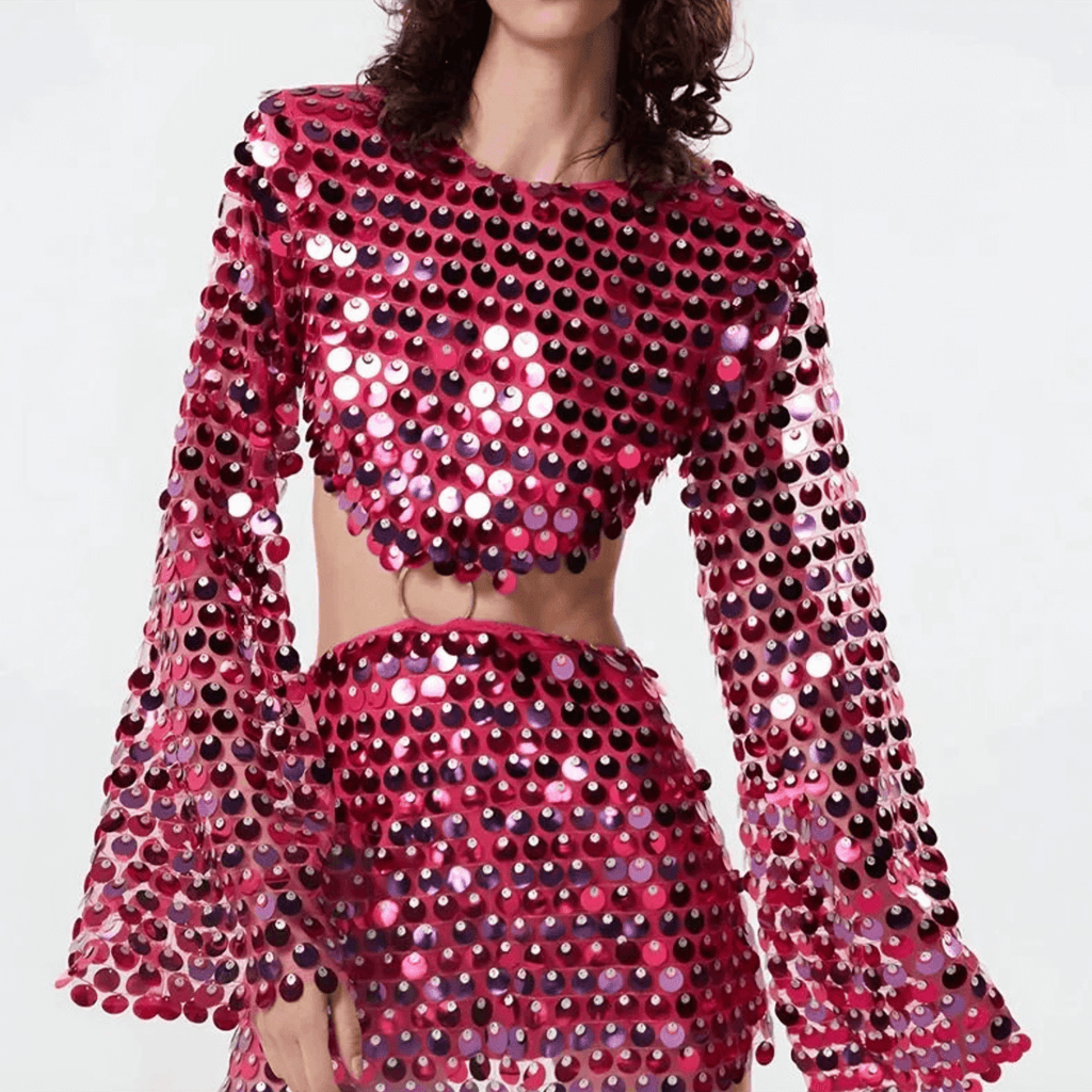 Sequin Co-ord Set Women – Glamour Crop Top