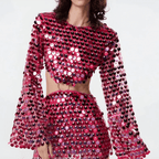Sequin Co-ord Set Women – Glamour Crop Top
