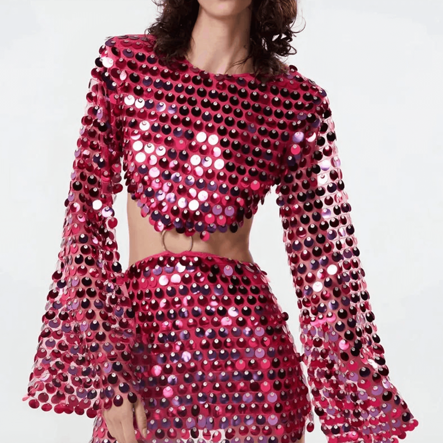 Sequin Co-ord Set Women – Glamour Crop Top