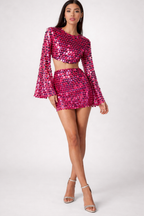 Sequin Co-ord Set Women – Glamour Crop Top