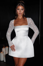 Women's Off-Shoulder Mini Dress with Satin Trim