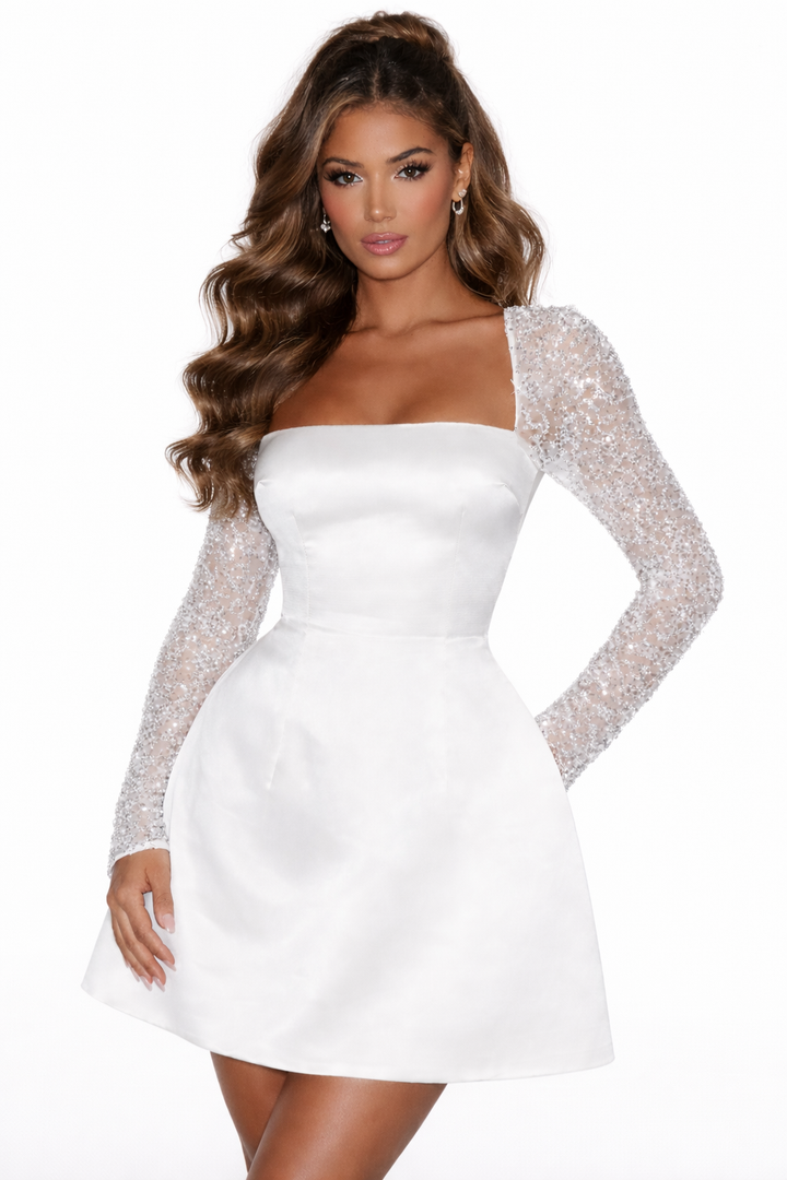 Dames Off-Shoulder Mini Jurk met Satijnen Afwerking