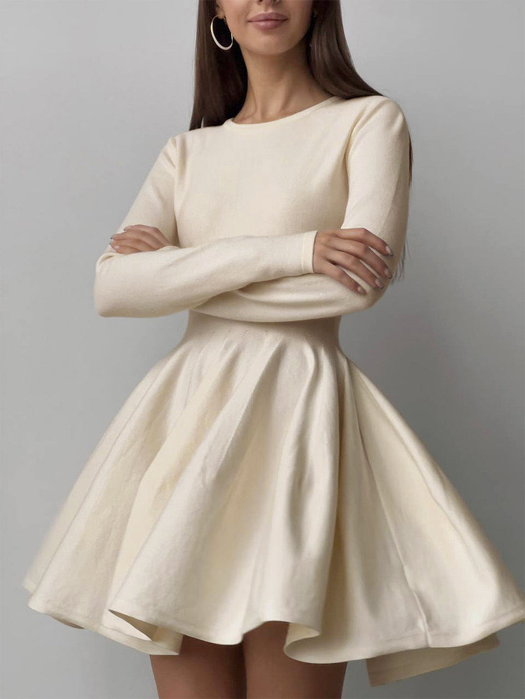 Black A-Line Skater Dress with Long Sleeves