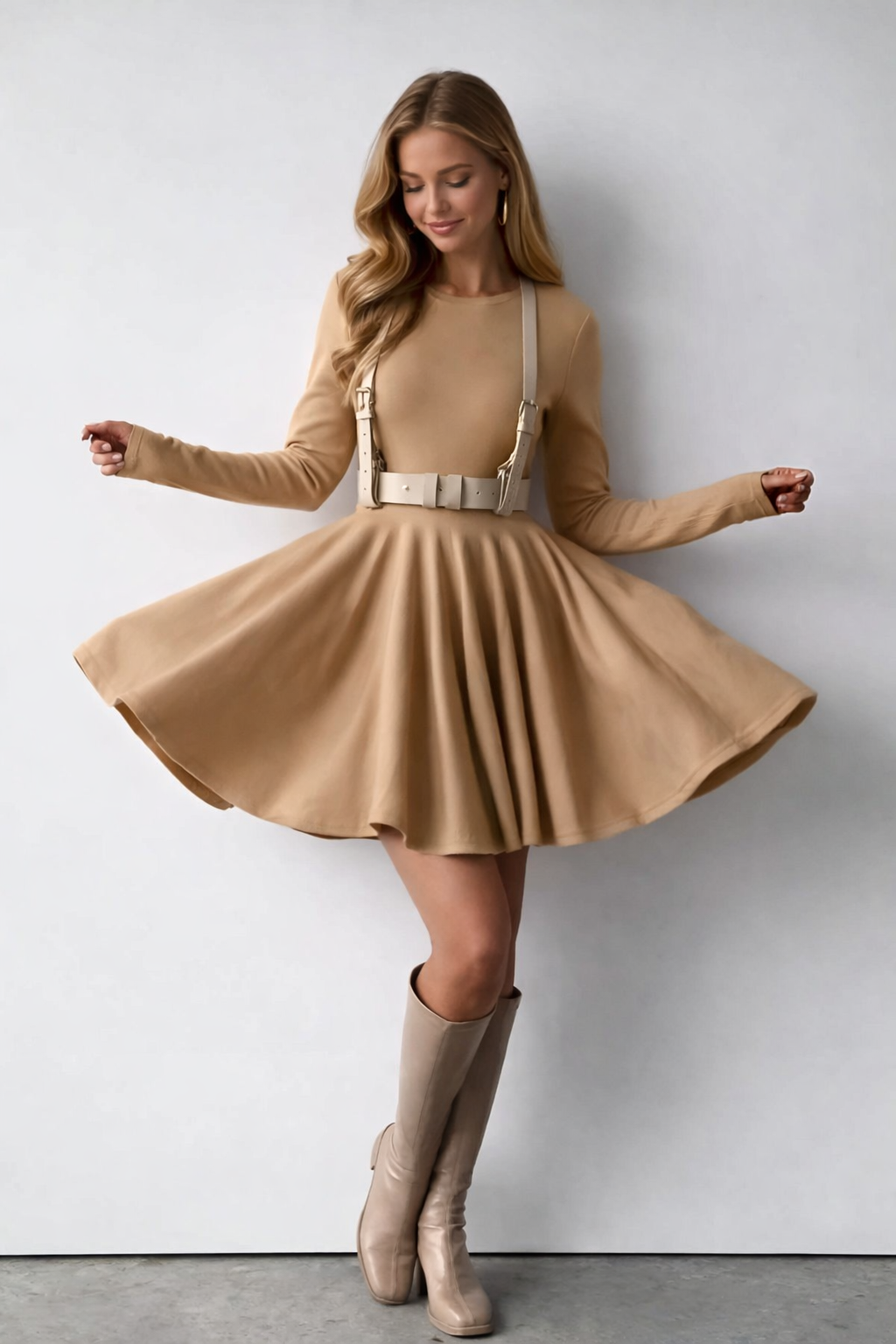 Black A-Line Skater Dress with Long Sleeves