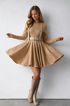 Black A-Line Skater Dress with Long Sleeves