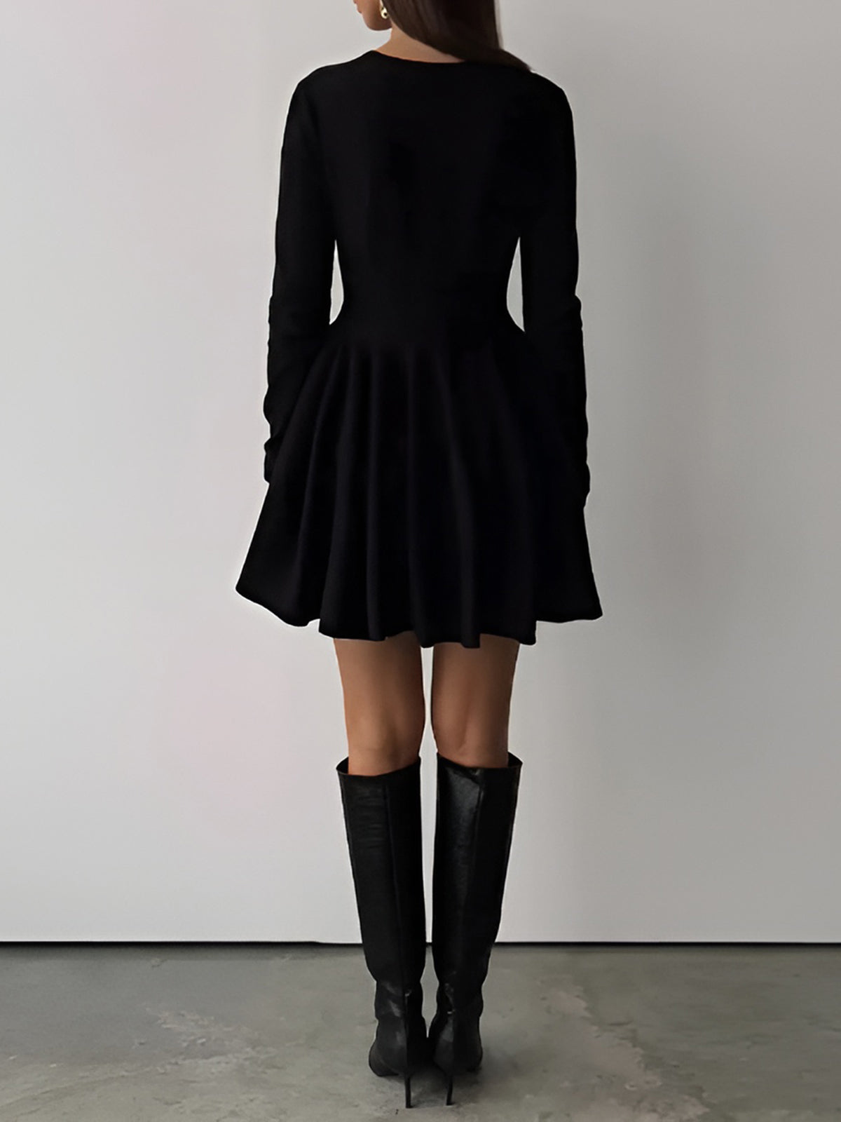 Black A-Line Skater Dress with Long Sleeves