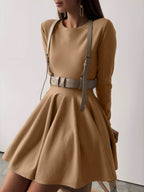 Black A-Line Skater Dress with Long Sleeves