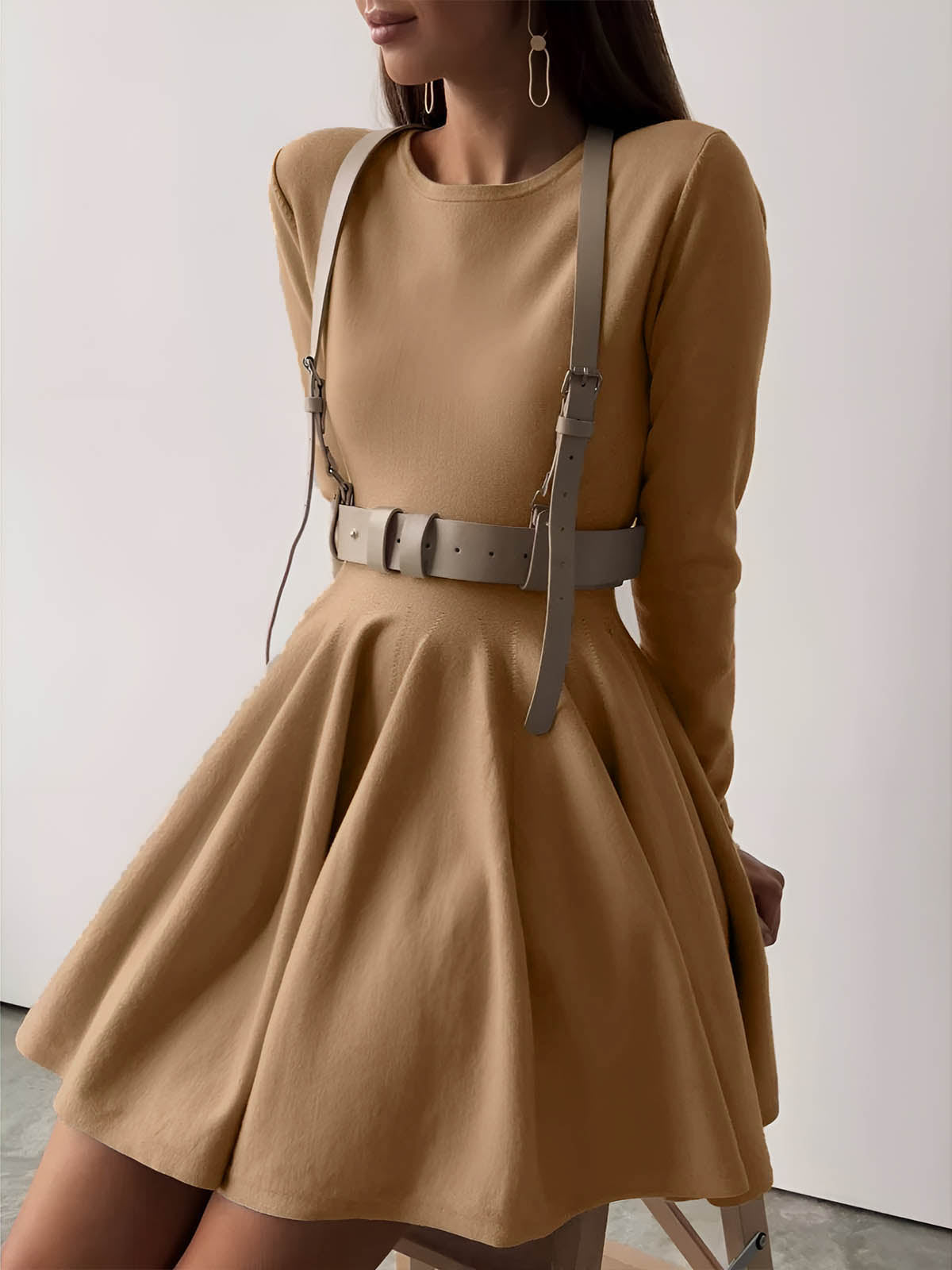 Black A-Line Skater Dress with Long Sleeves