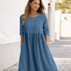 Women's Midi Dress with Pockets and Round Neck Airy Comfort Fit
