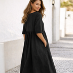 Women's Midi Dress with Pockets and Round Neck Airy Comfort Fit
