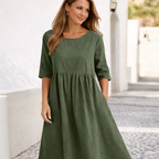 Women's Midi Dress with Pockets and Round Neck Airy Comfort Fit