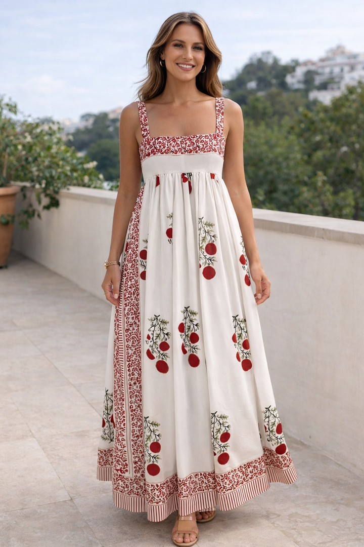 Dames Maxi Jurk met Print en Vierkante Hals Luchtige Zomerjurk
