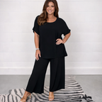 Women's Two-Piece Lounge Set with Top and Wide Leg Pants Comfortable