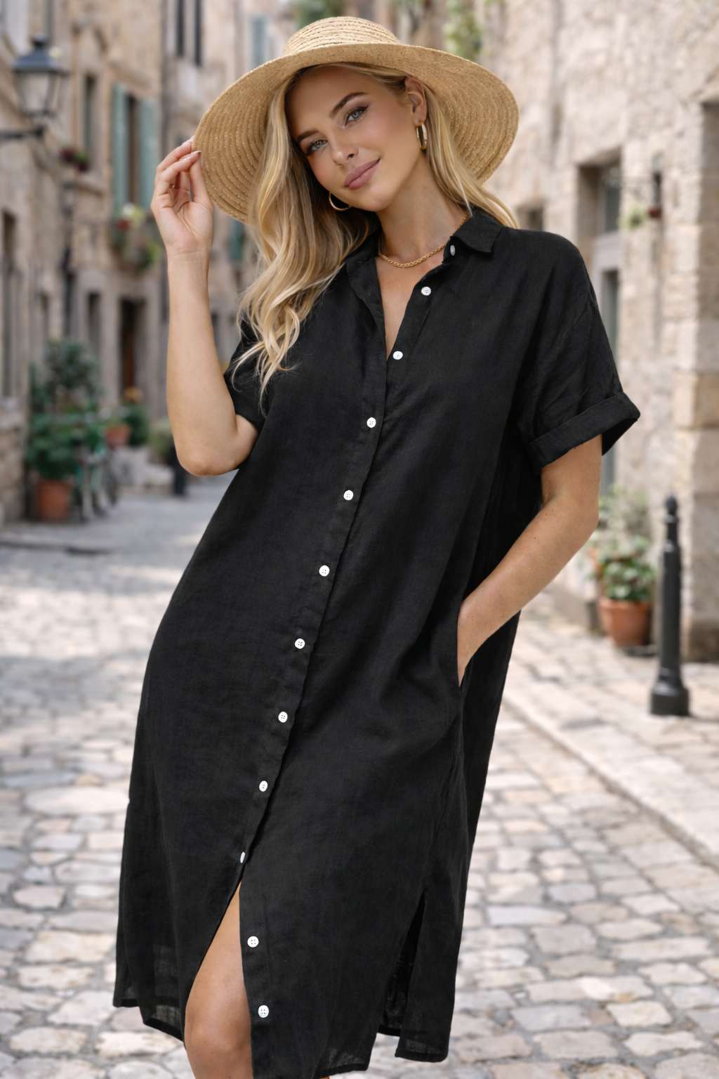 Rode Blousejurk Dames Katoen Luchtige Shirt Dress met