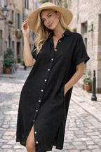 Red Blouse Dress Women's Cotton Lightweight Shirt Dress with