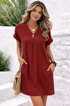 Women's Summer Dress Loose-fitting V-neck with Buttons