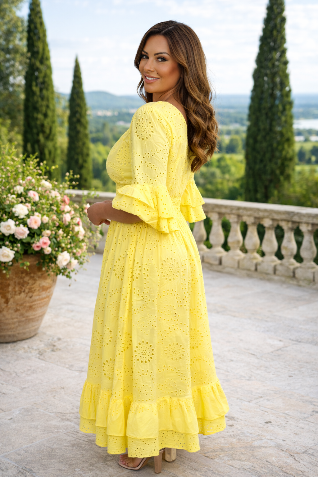 Lichtroze Maxi Jurk Dames Luchtige Zomerjurk met Broderie
