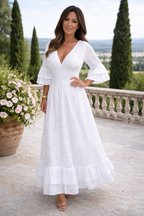 Lichtroze Maxi Jurk Dames Luchtige Zomerjurk met Broderie