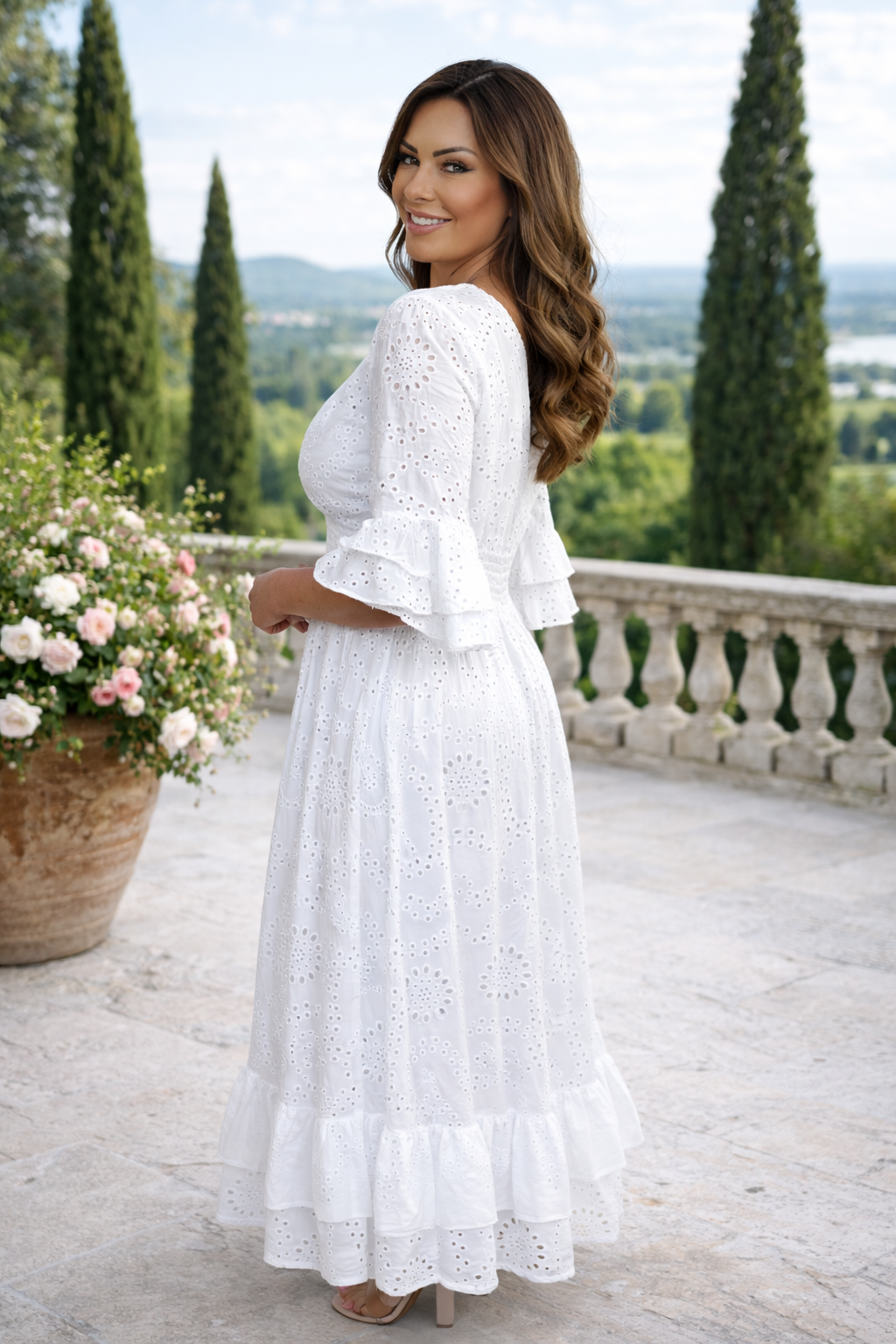 Lichtroze Maxi Jurk Dames Luchtige Zomerjurk met Broderie