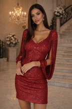 Gouden Glitter Jurk Dames met Lange Mouwen