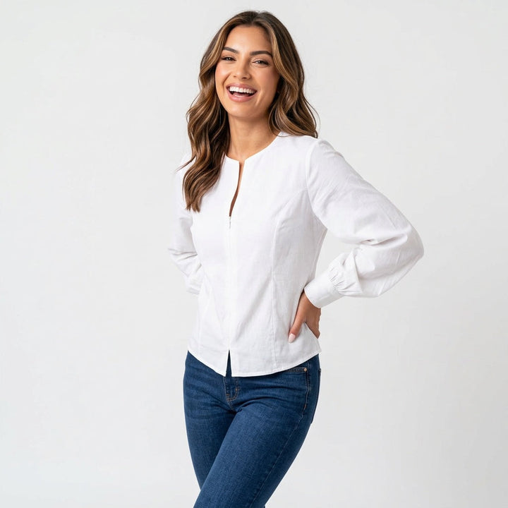 Dames Blouse met Lange Mouwen en Verborgen Ritssluiting