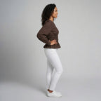 Women's Blouse with Smocked Waist and V-Neck and Long Sleeves
