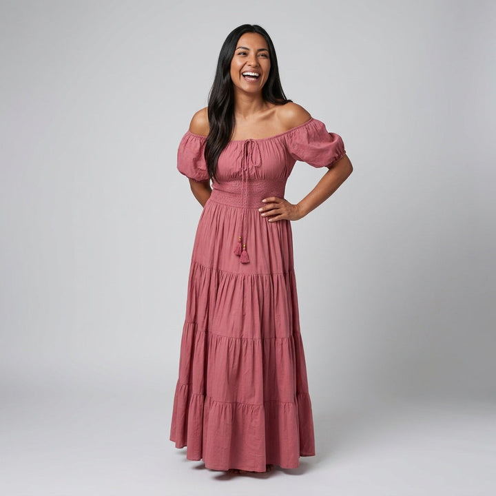 Dames Maxi Jurk Dusty Rose Bohemian Lange Jurk