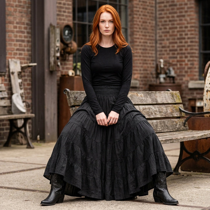 Dames Maxi Rok Gelaagd Blauw Lange Rok met Elastische