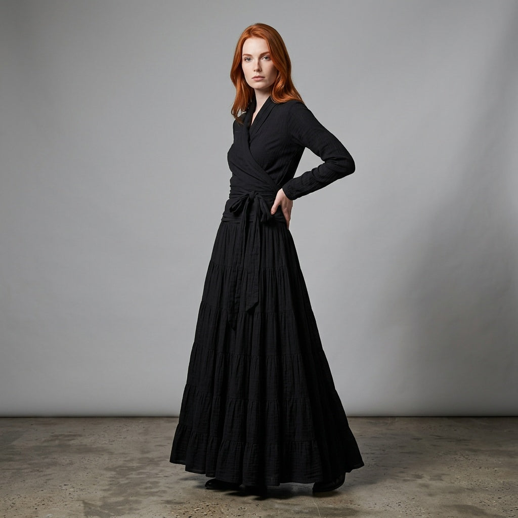 Dames Maxi Rok Gelaagd Blauw Lange Rok met Elastische