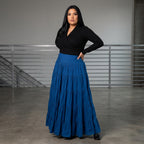 Women's Maxi Skirt Layered Blue Long Skirt with Elastic