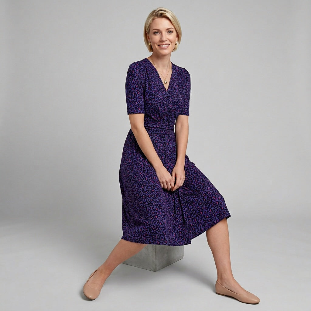 Dames Wikkeljurk Midi met Dierenprint Elegante Getailleerde