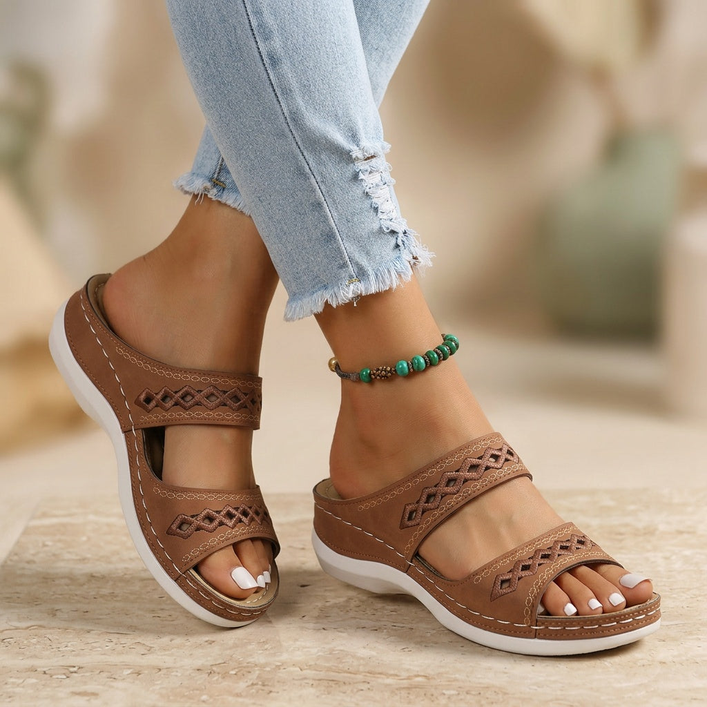 Brown Slip-on Wedge Sandals for Women