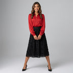 Elegante Dames Blouse met Pofmouwen Satijnen Blouse met