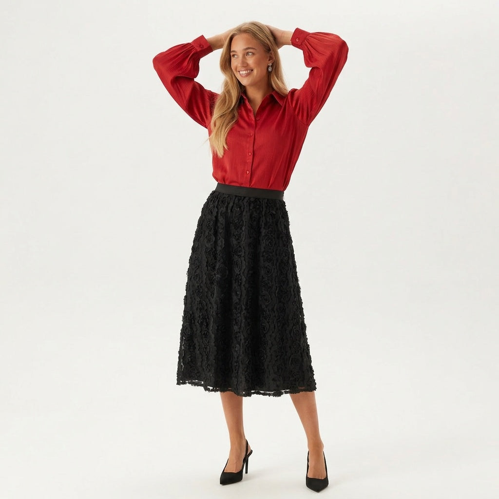 Elegante Dames Blouse met Pofmouwen Satijnen Blouse met