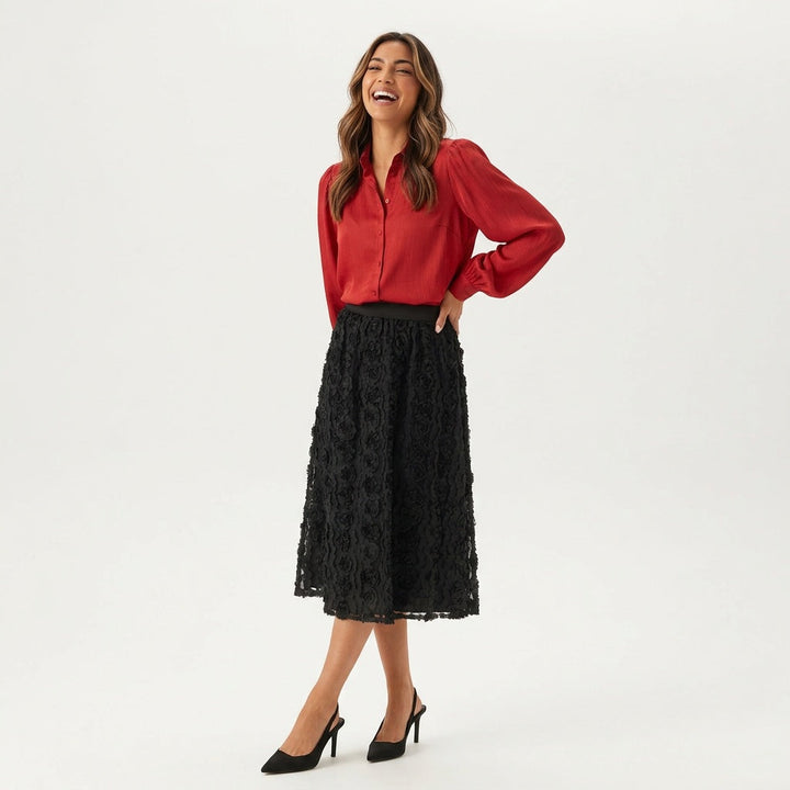 Elegante Dames Blouse met Pofmouwen Satijnen Blouse met