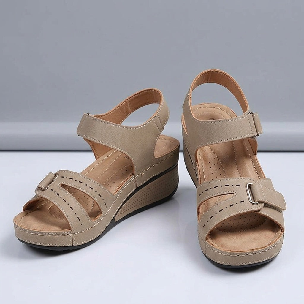 Red Comfort Sandals with Velcro and Wedge Heel