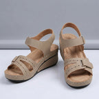 Red Comfort Sandals with Velcro and Wedge Heel