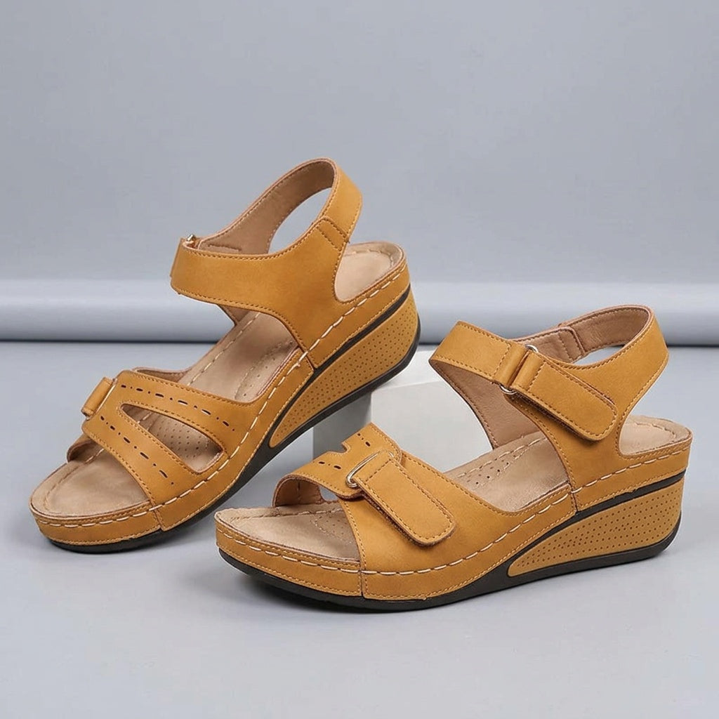 Red Comfort Sandals with Velcro and Wedge Heel
