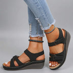 Red Comfort Sandals with Velcro and Wedge Heel