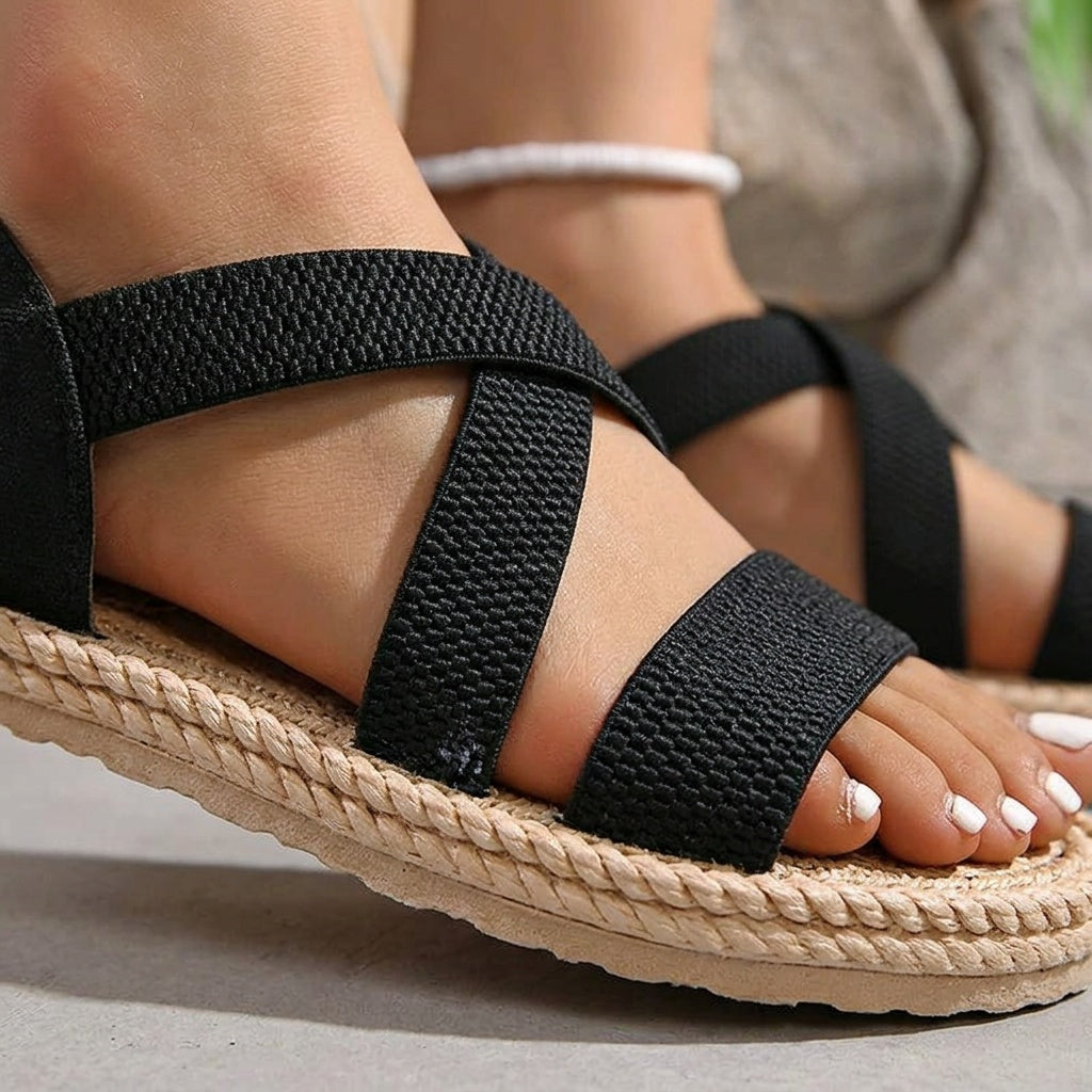 Zwarte Elastische Sandalen Dames