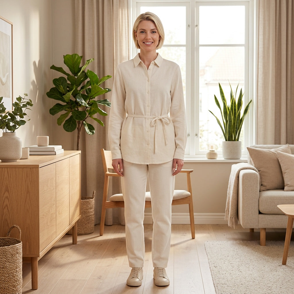 Linnen Dames Blouse met Ceintuur Luchtige Getailleerde Blouse