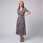 Women's Midi Wrap Dress with Floral Print Elegant V-Neck Dress with